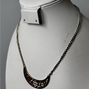 Crescent moon pendant necklace/ silver tone/ chain measures 18 + 3 total